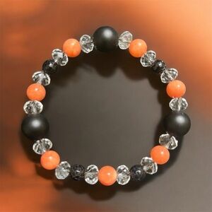 Handcrafted Black & Orange Crystal Beaded Bracelet
